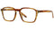 A pair of square-shaped, full frame eyeglasses with a patterned brown frame.