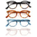 Four pairs of eyeglasses with different frame colors on a white background