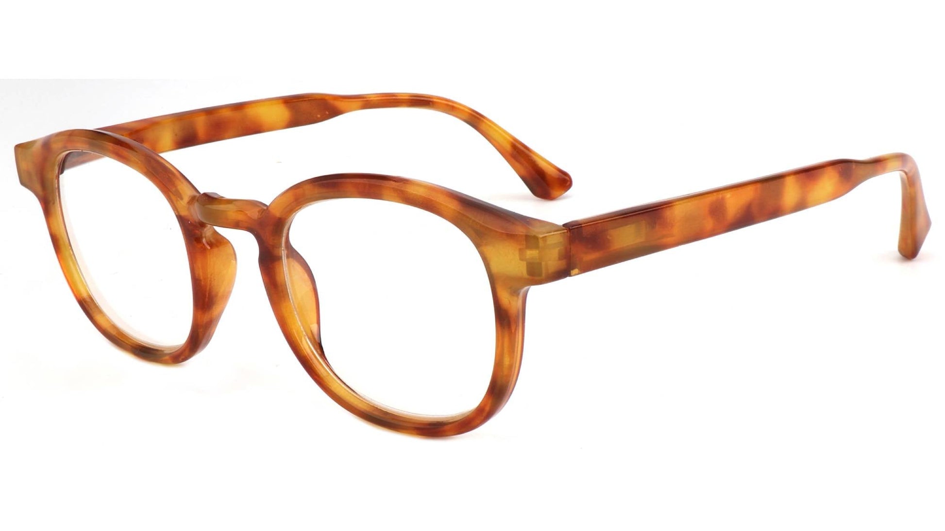 Tortoiseshell eyeglasses on a white background